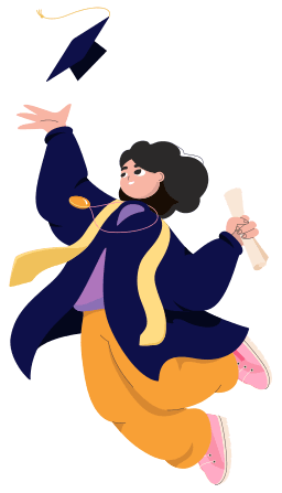 Girl in graduation gown jumping and tossing her graduation cap